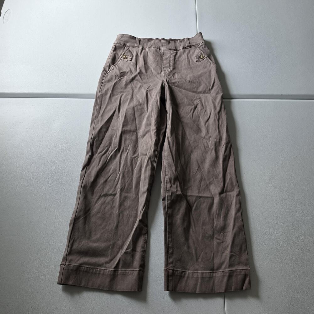 Spanx Pants Womens Small Brown Twill Wide Leg Pull On Shaping Chino Casual